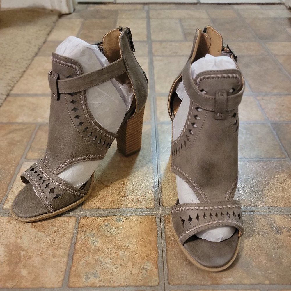 Grey block heels